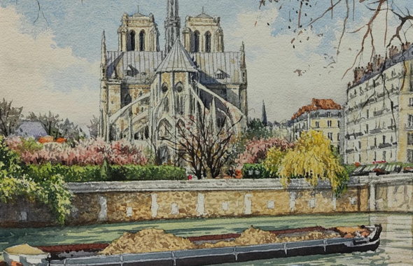 Malerei in der Stadt: Werk von Decoudun Jean-Charles, Notre Dame